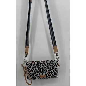 Consuela Uptown Crossbody Wristlet Wallet Bag Light Grey Animal Print Neon